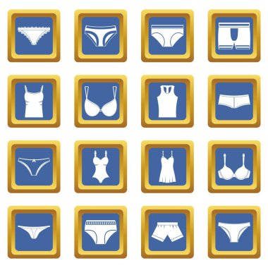 İzole mavi renk vektör çizim web ve herhangi bir tasarım için iç çamaşırı öğeleri Icons set