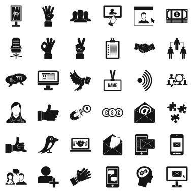 İş iletişim Icons set, basit tarzı