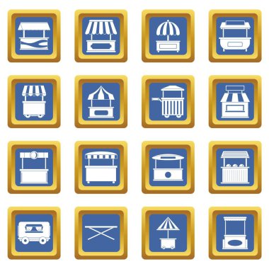 Mavi sokak gıda kamyon Icons set