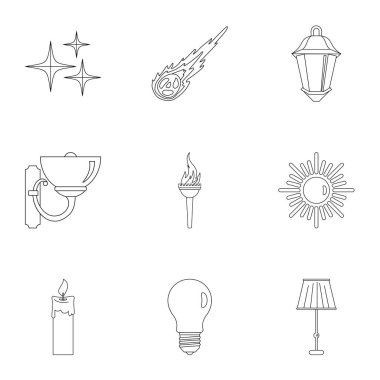 Aydınlatma Kaynak simge seti, anahat stili