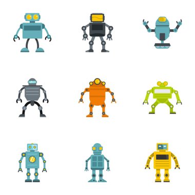 Elektronik robot Icons set, düz stil