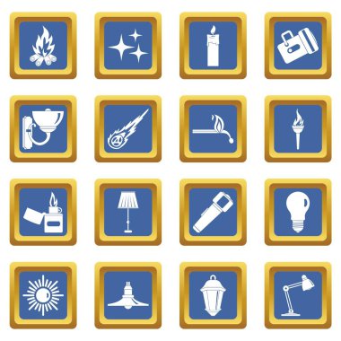 Işık kaynağı izole mavi renk vektör çizim web ve herhangi bir tasarım için set simgeleri simgeleri