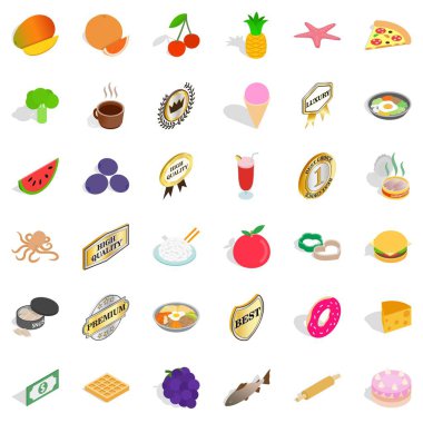 Ülke çanak Icons set. İzometrik 36 ülke çanak vektör simgeler beyaz arka plan üzerinde izole web için