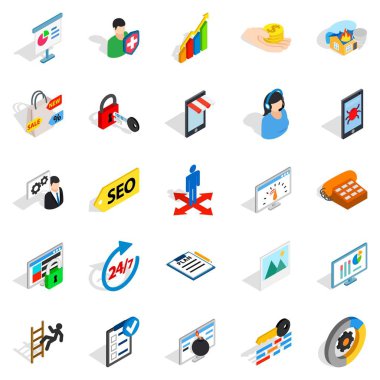 SEO Optimizasyon Icons set, izometrik stili