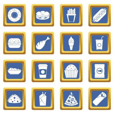 Fast food simgeleri mavi ayarla