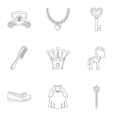 Prenses Peri kuyruk simge seti, anahat stili