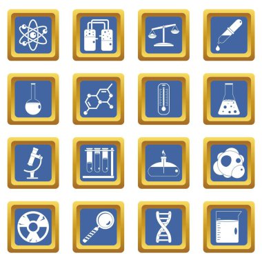 Kimyasal laboratuvar simgeleri mavi ayarla