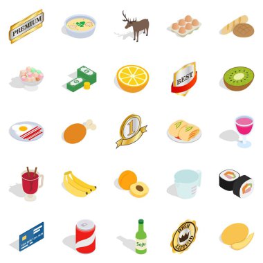 Yemek simge seti, izometrik stili