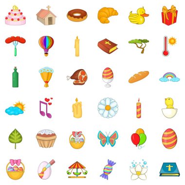 Mutlu Paskalya Icons set, karikatür tarzı