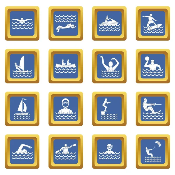Water sport pictogrammen instellen blauw — Stockvector