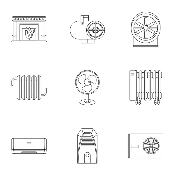 Ensemble d'icônes convecteur de chauffage, style contour — Image vectorielle