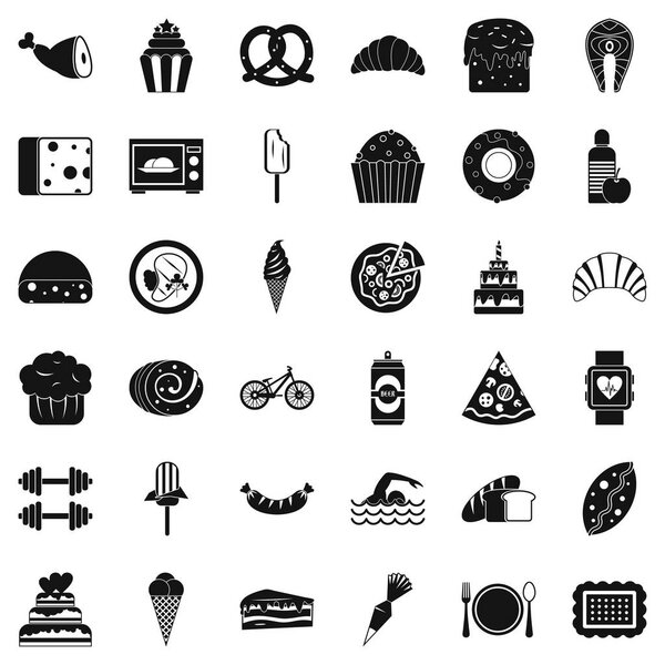 Many calories icons set, simple style