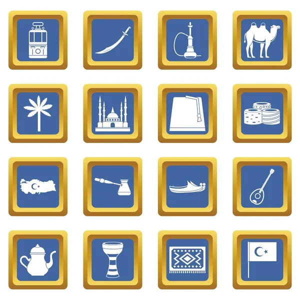 Turquía iconos de viaje conjunto azul — Vector de stock