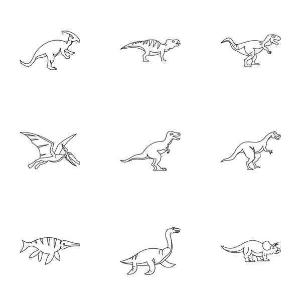 Figuras conjunto de iconos de dinosaurio, estilo de esquema — Vector de stock