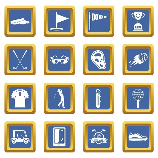 Conjunto de iconos de artículos de golf azul — Vector de stock