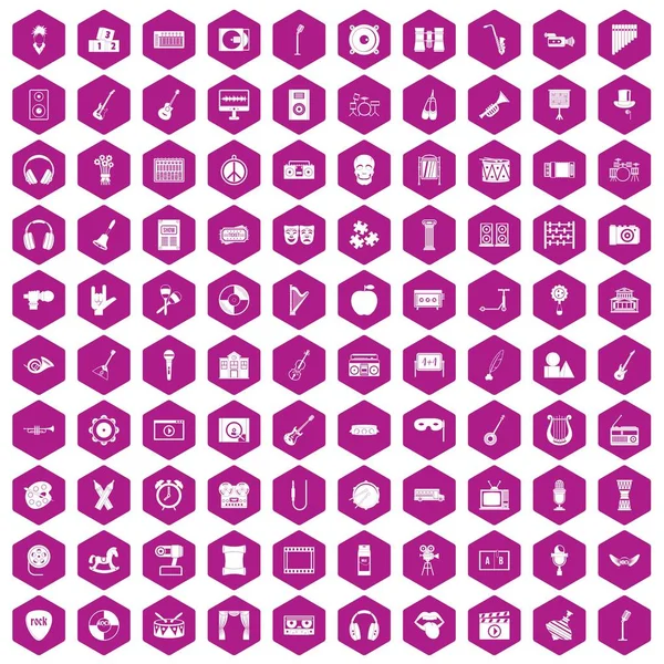 100 iconos de la educación musical hexágono violeta — Vector de stock