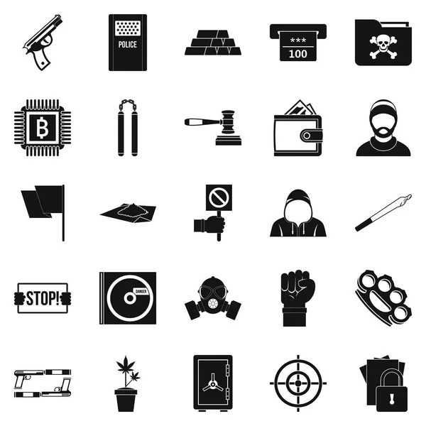 Conjunto de iconos de delito menor, estilo simple — Vector de stock
