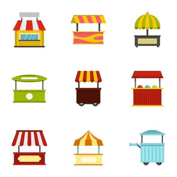 Street food truck icon set, stile piatto — Vettoriale Stock