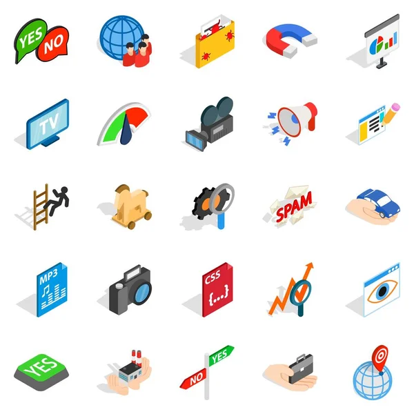 Online cinema icons set, isometric style — Stock Vector