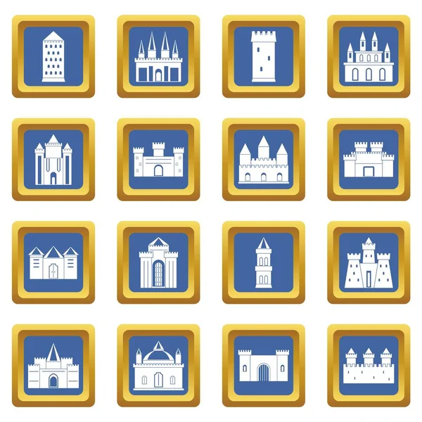 Conjunto de iconos de torres y castillos azul — Vector de stock