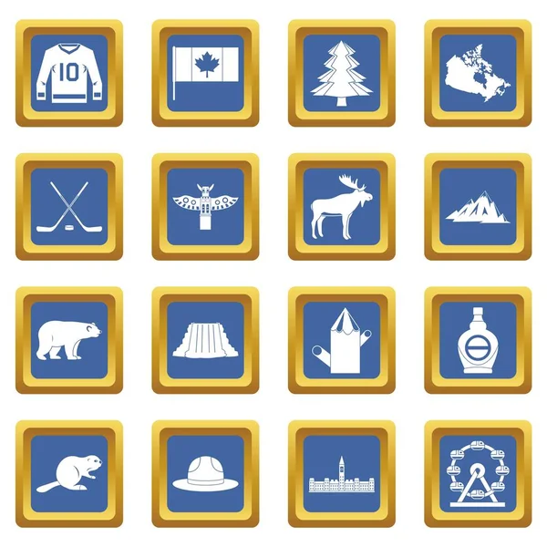 Conjunto de iconos de viaje Canadá azul — Vector de stock