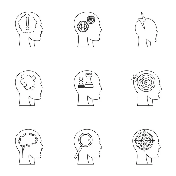 Cabeza humana con diferentes cosas iconos conjunto — Vector de stock
