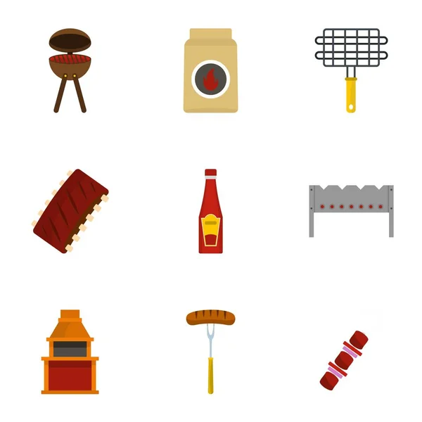 Koken op vuur iconen set, vlakke stijl — Stockvector