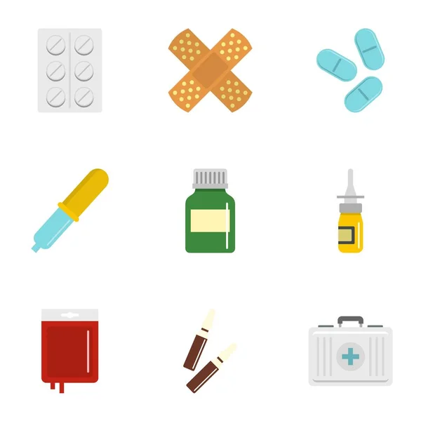 Φαρμακευτική αγωγή σύνολο εικονιδίων, επίπεδη στυλ — Διανυσματικό Αρχείο