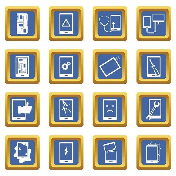 Dispositivo de reparación de símbolos iconos conjunto azul — Vector de stock