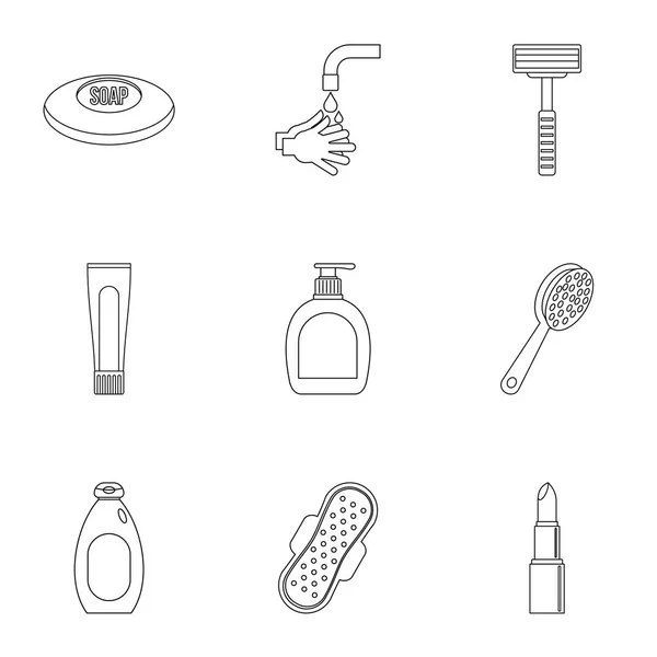 Ensemble d'icônes d'hygiène, style contour — Image vectorielle