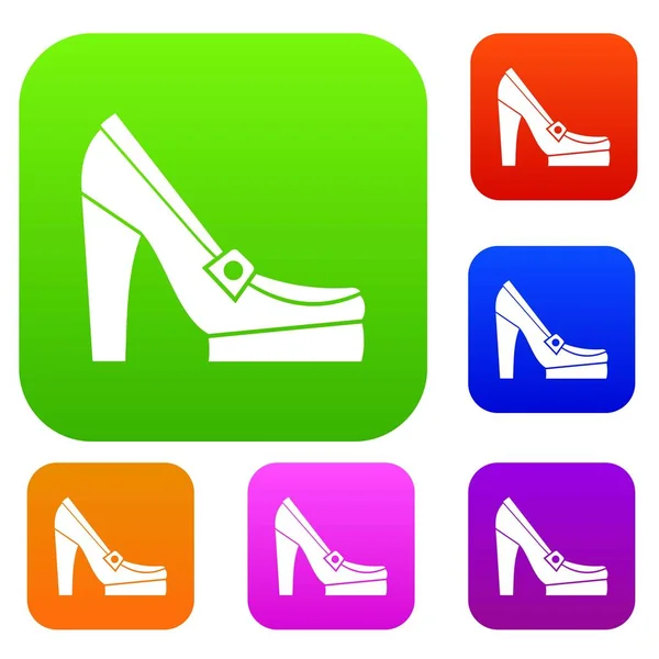 Chaussures femme sur la collection de jeux de plateforme — Image vectorielle