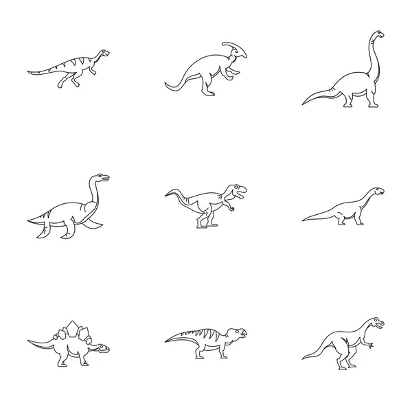 Conjunto de iconos de dinosaurio salvaje, estilo de contorno — Vector de stock