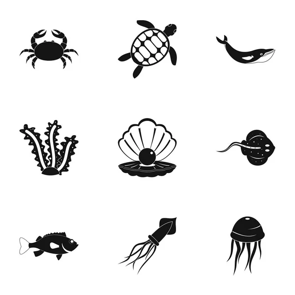 Подводные наклейки животных набор значков, простой стиль — стоковый вектор