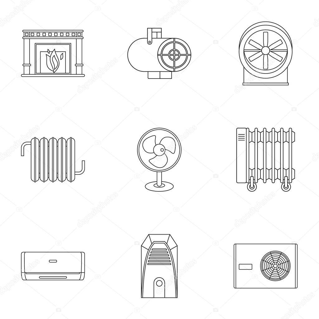 Heating convector icon set, outline style