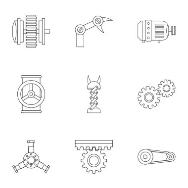 Mechanism parts icon set, outline style clipart