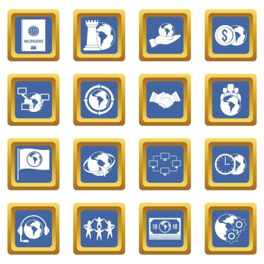 Küresel bağlantıları simgeleri mavi ayarla