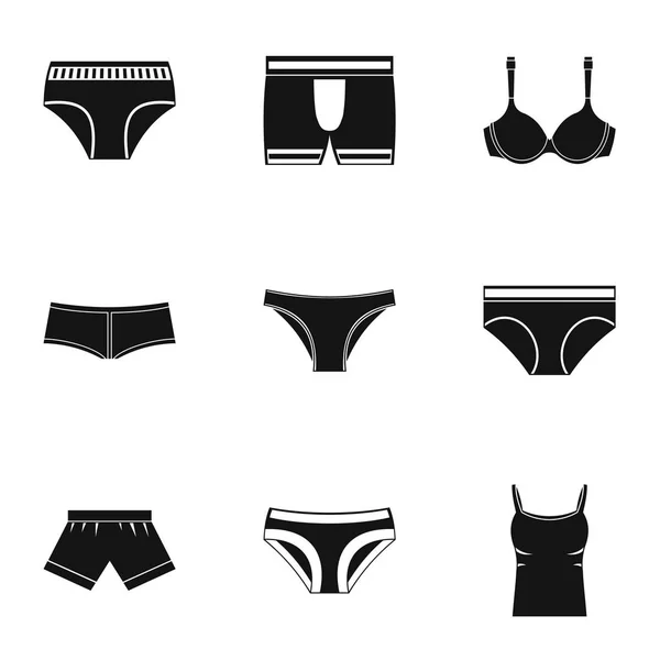 Conjunto de ícones de roupa interior feminina, estilo simples — Vetor de Stock