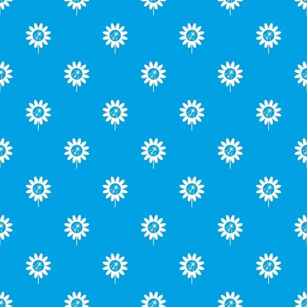 Abeja en el patrón de flores sin costura azul — Archivo Imágenes Vectoriales