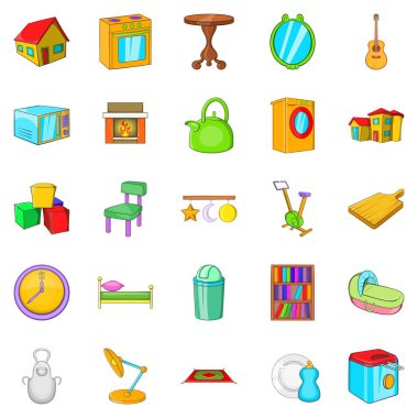 Keyifli dinlenme Icons set, karikatür tarzı