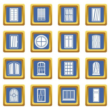Mavi plastik pencere formları Icons set
