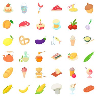 Sabah kahvaltı simgeler ayarla, tarzı çizgi film