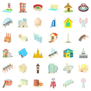 Şehri simgeler bina ayarla, tarzı çizgi film