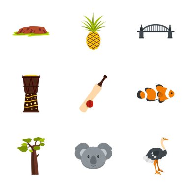 Avustralya simgeleri simge seti, düz stil