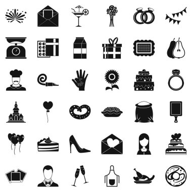 Kutlama pastası Icons set, basit tarzı