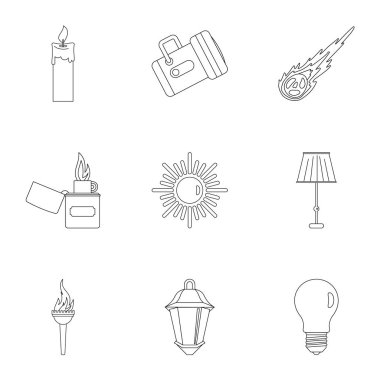 Işık simgeleri simge seti, anahat stili