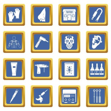 Dövme salonu simgeleri mavi ayarla