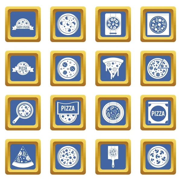 Πίτσα εικονίδια που μπλε — Διανυσματικό Αρχείο