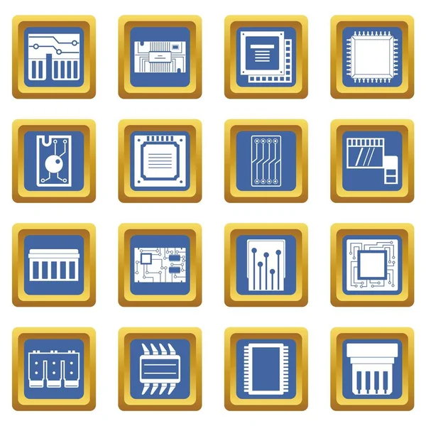 Ícones de chips de computador conjunto azul —  Vetores de Stock