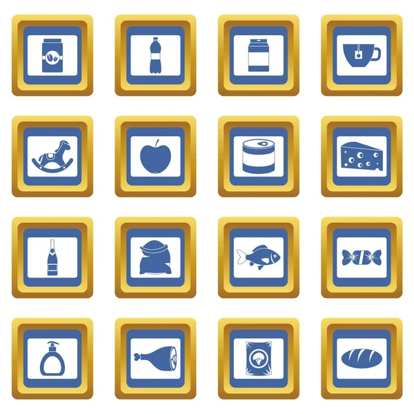 Tienda navegación alimentos iconos conjunto azul — Vector de stock