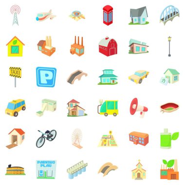 Şehir sokak simgeler ayarla, tarzı çizgi film